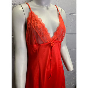 Vintage Red Nylon Baby Doll Nightgown Lace Detail Pandora Lingerie by Chic Large